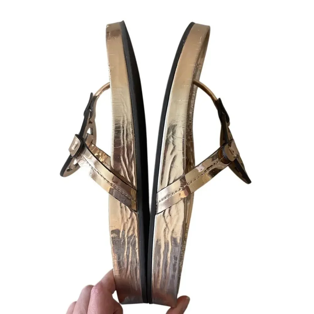 Tory Burch Miller Cloud Sandals Mirrored Metallic Gold Thong Size 10